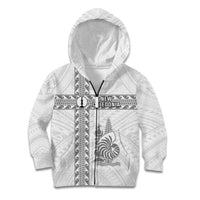 Custom New Caledonia Football Kid Hoodie Go The Kagus LT05 Zip Hoodie White - Polynesian Pride