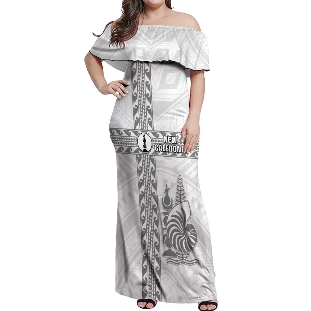 Custom New Caledonia Football Off Shoulder Maxi Dress Go The Kagus LT05 Women White - Polynesian Pride
