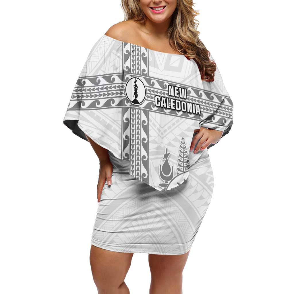 Custom New Caledonia Football Off Shoulder Short Dress Go The Kagus LT05 Women White - Polynesian Pride