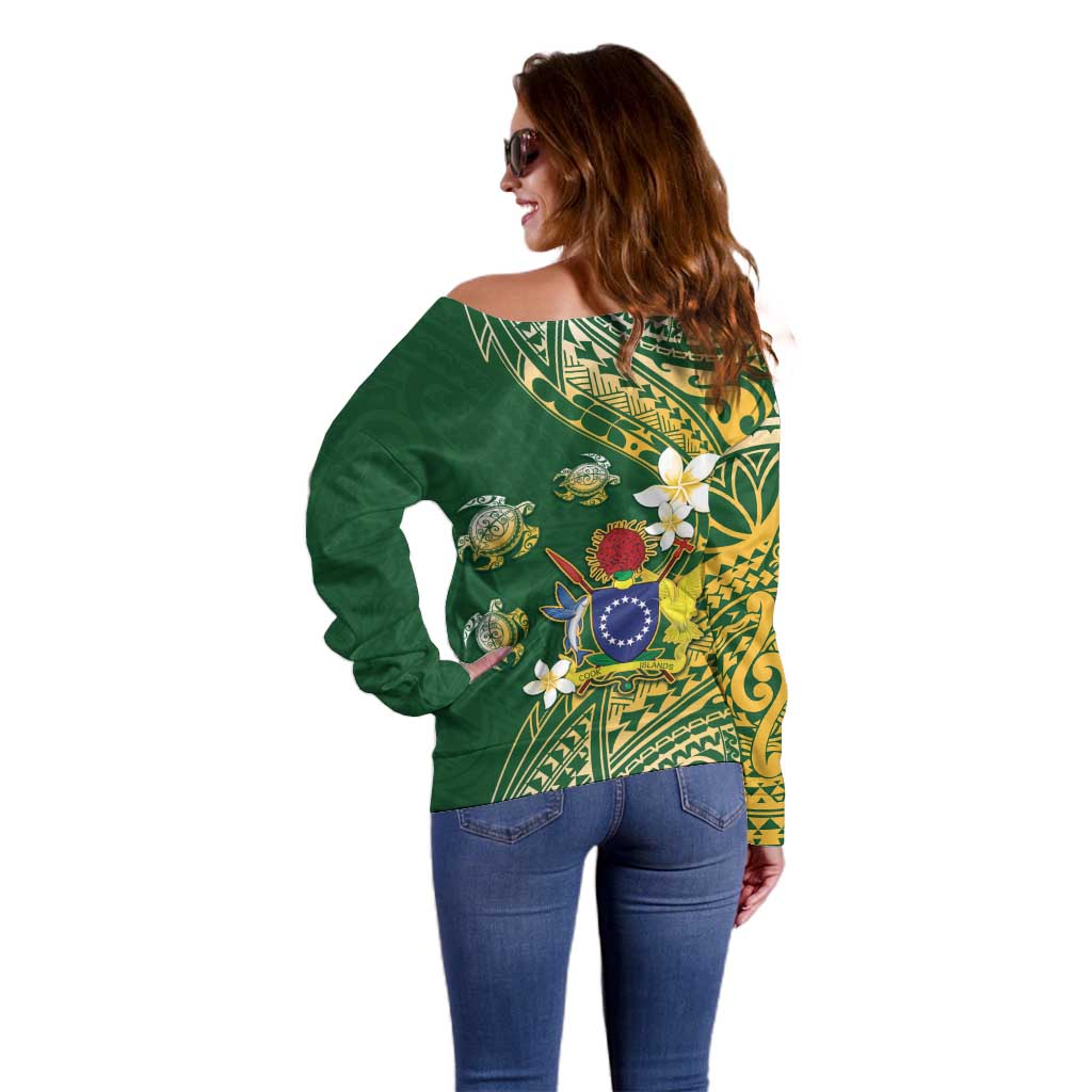 Cook Islands 15 Finest Off Shoulder Sweater Plumeria Polynesian Turtle LT05 - Polynesian Pride