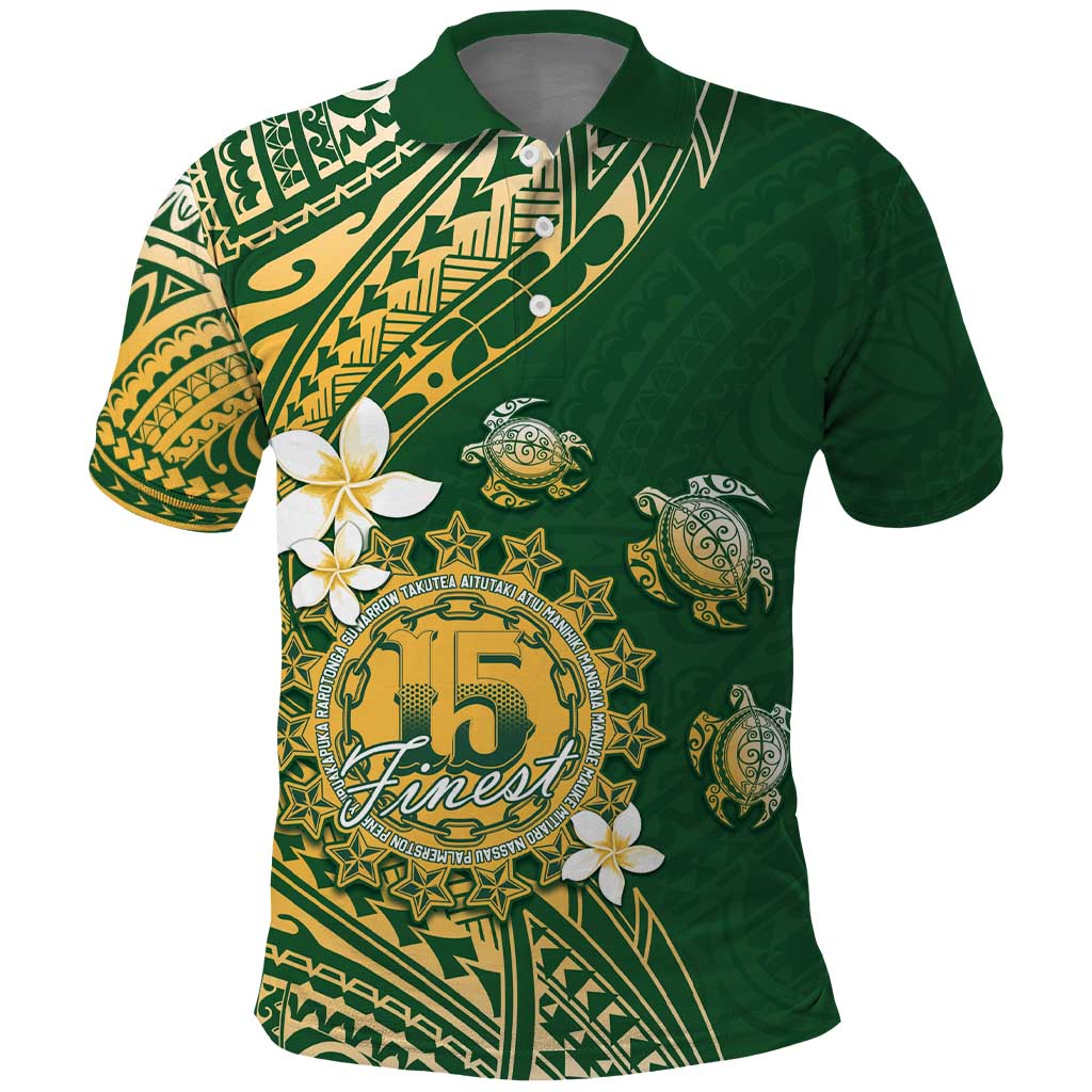 Cook Islands 15 Finest Polo Shirt Plumeria Polynesian Turtle LT05 Green - Polynesian Pride