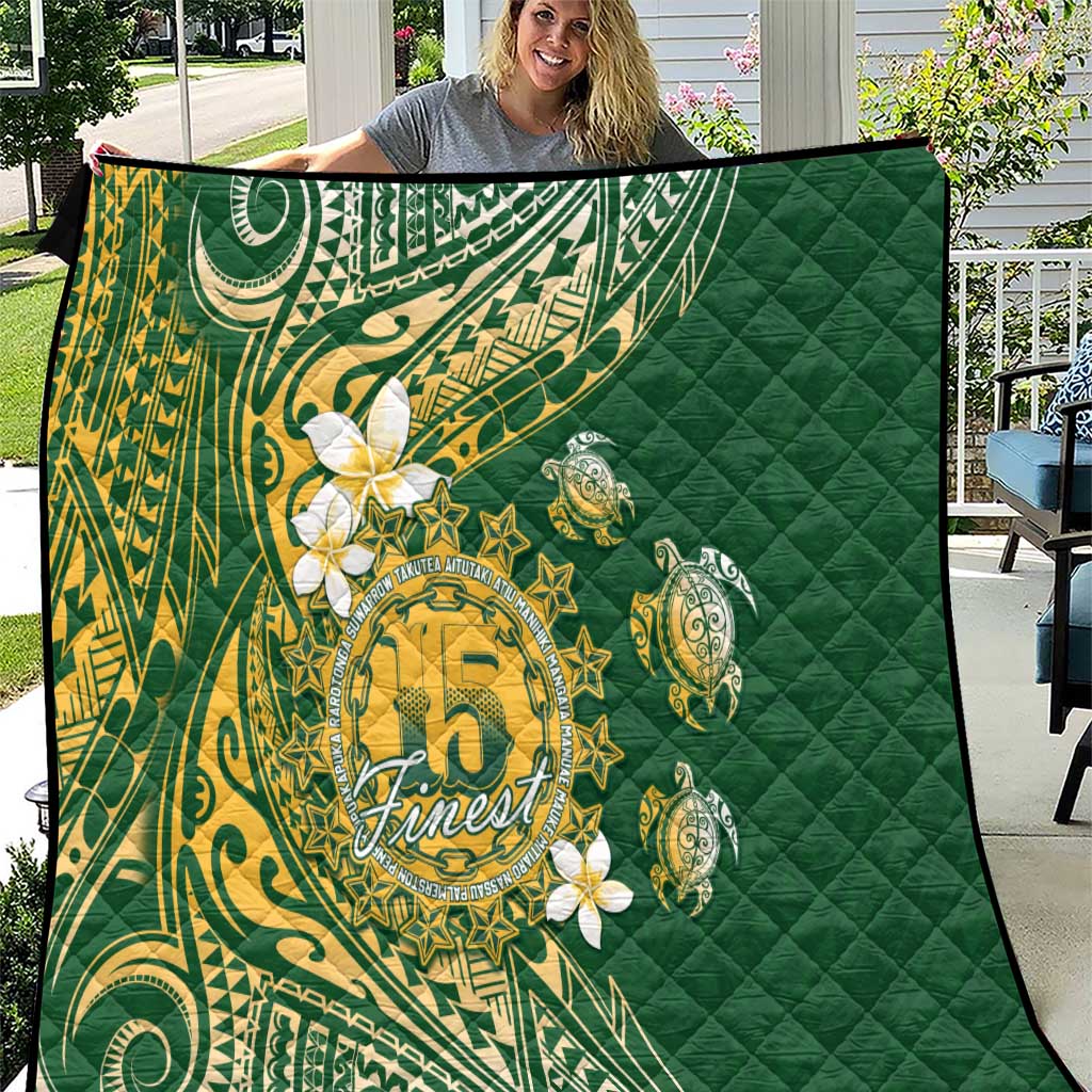 Cook Islands 15 Finest Quilt Plumeria Polynesian Turtle LT05 Green - Polynesian Pride