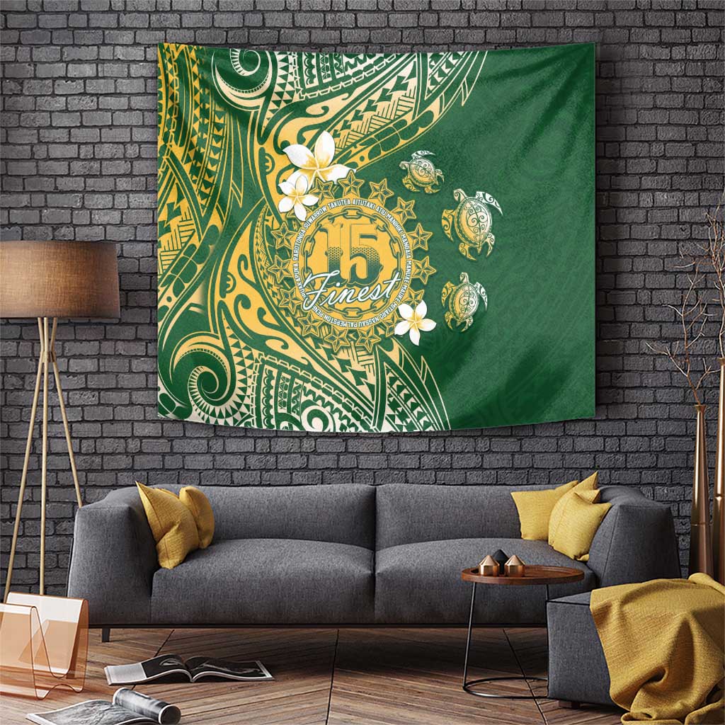 Cook Islands 15 Finest Tapestry Plumeria Polynesian Turtle LT05 Green - Polynesian Pride