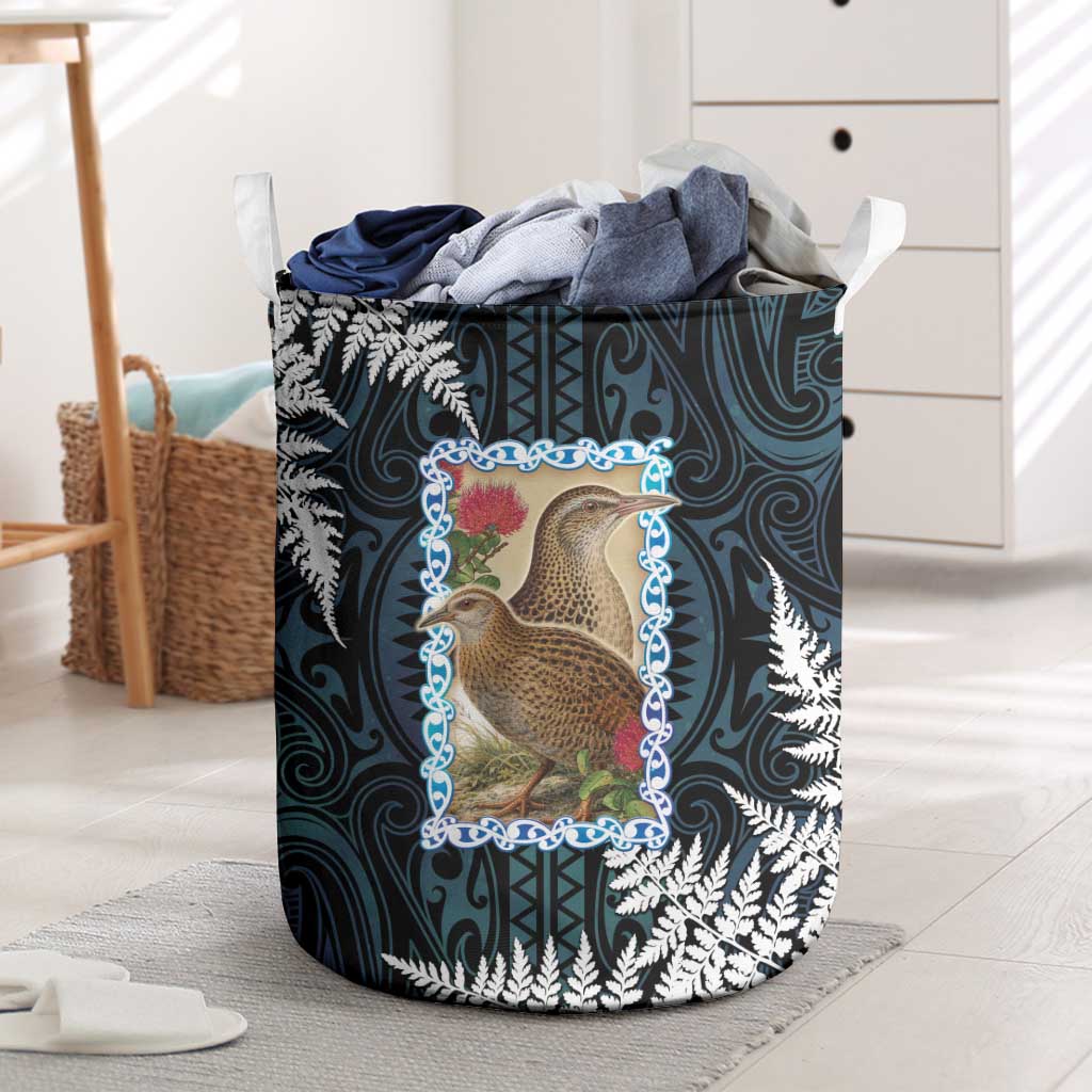 New Zealand Weka Laundry Basket Maori Hen Koru Pattern LT05 Black - Polynesian Pride