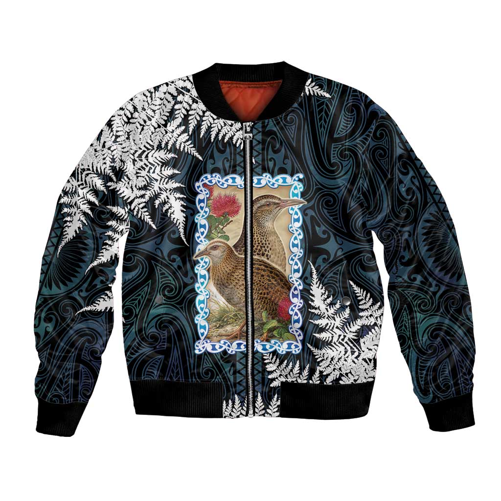 New Zealand Weka Bomber Jacket Maori Hen Koru Pattern LT05 Unisex Black - Polynesian Pride