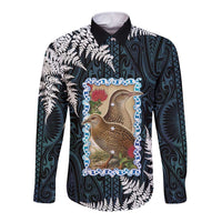 New Zealand Weka Long Sleeve Button Shirt Maori Hen Koru Pattern LT05 Unisex Black - Polynesian Pride