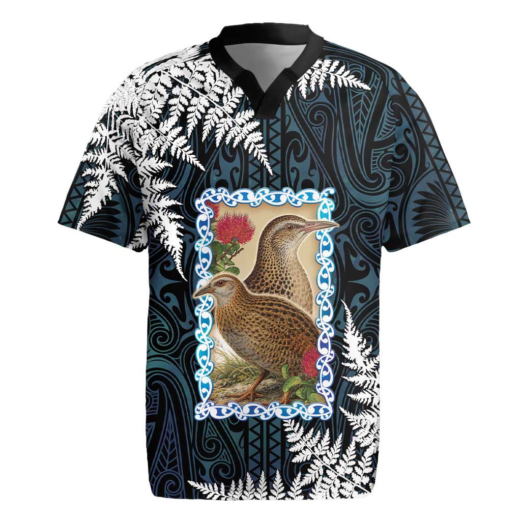 New Zealand Weka Rugby Jersey Maori Hen Koru Pattern LT05 Black - Polynesian Pride