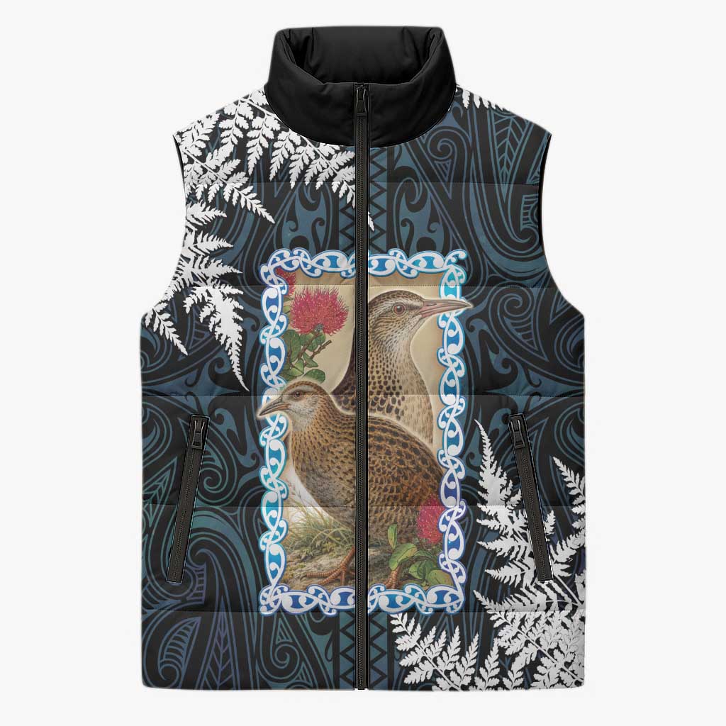 New Zealand Weka Sleeveless Puffer Jacket Maori Hen Koru Pattern LT05 Unisex Black - Polynesian Pride