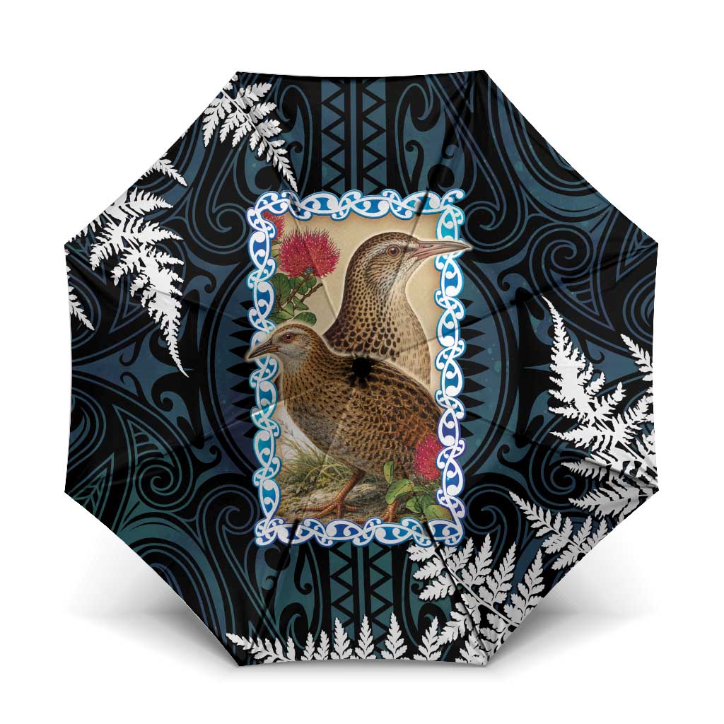 New Zealand Weka Umbrella Maori Hen Koru Pattern LT05 One Size Folded 11.42 inch Opened Diameter 37.4 inch Black - Polynesian Pride