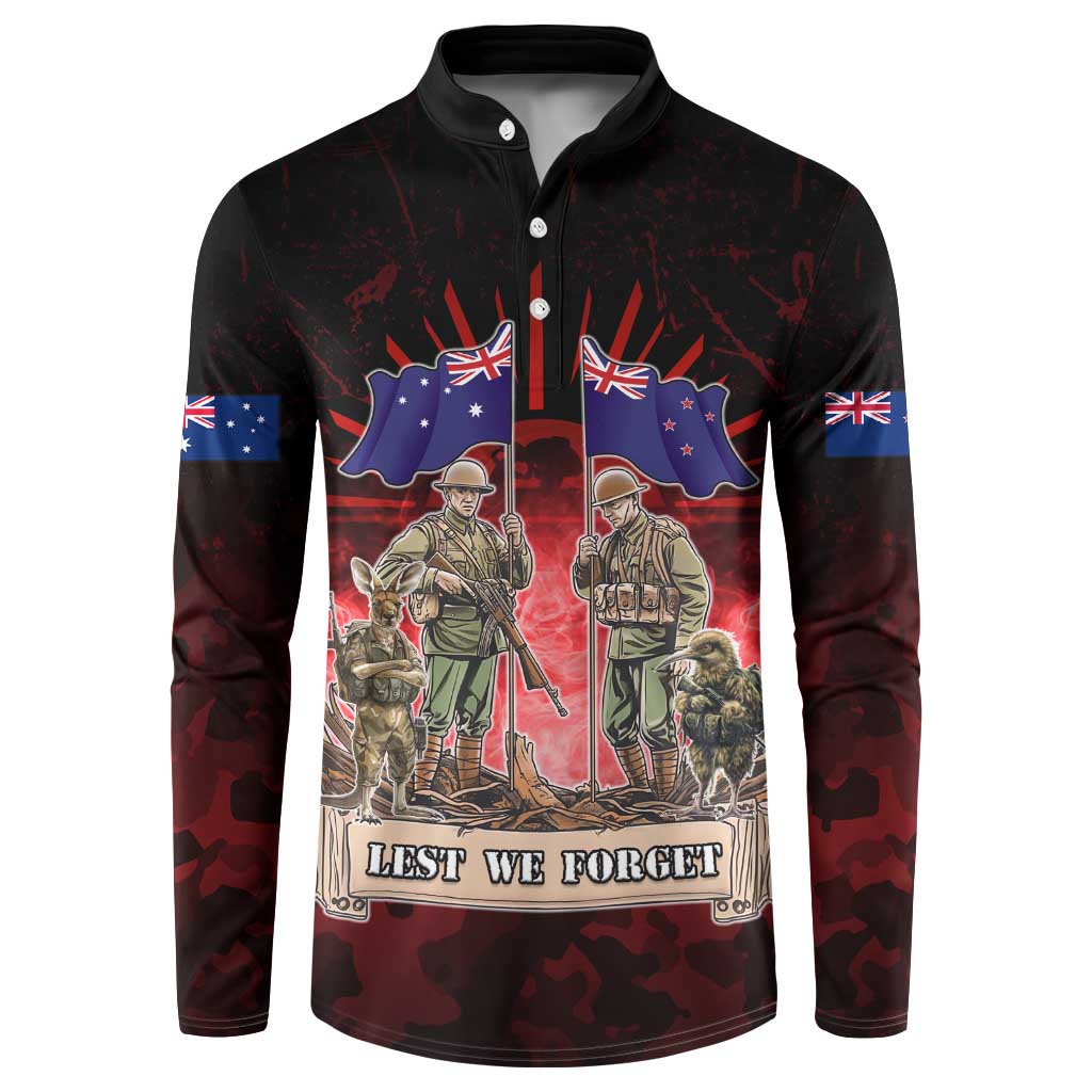 Australia And New Zealand ANZAC Day Button Sweatshirt Soldiers Lest We Forget LT05 Red - Polynesian Pride