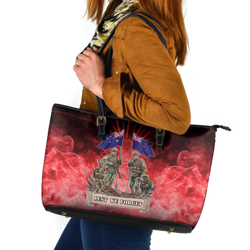 Australia And New Zealand ANZAC Day Leather Tote Bag Soldiers Lest We Forget LT05 Red - Polynesian Pride