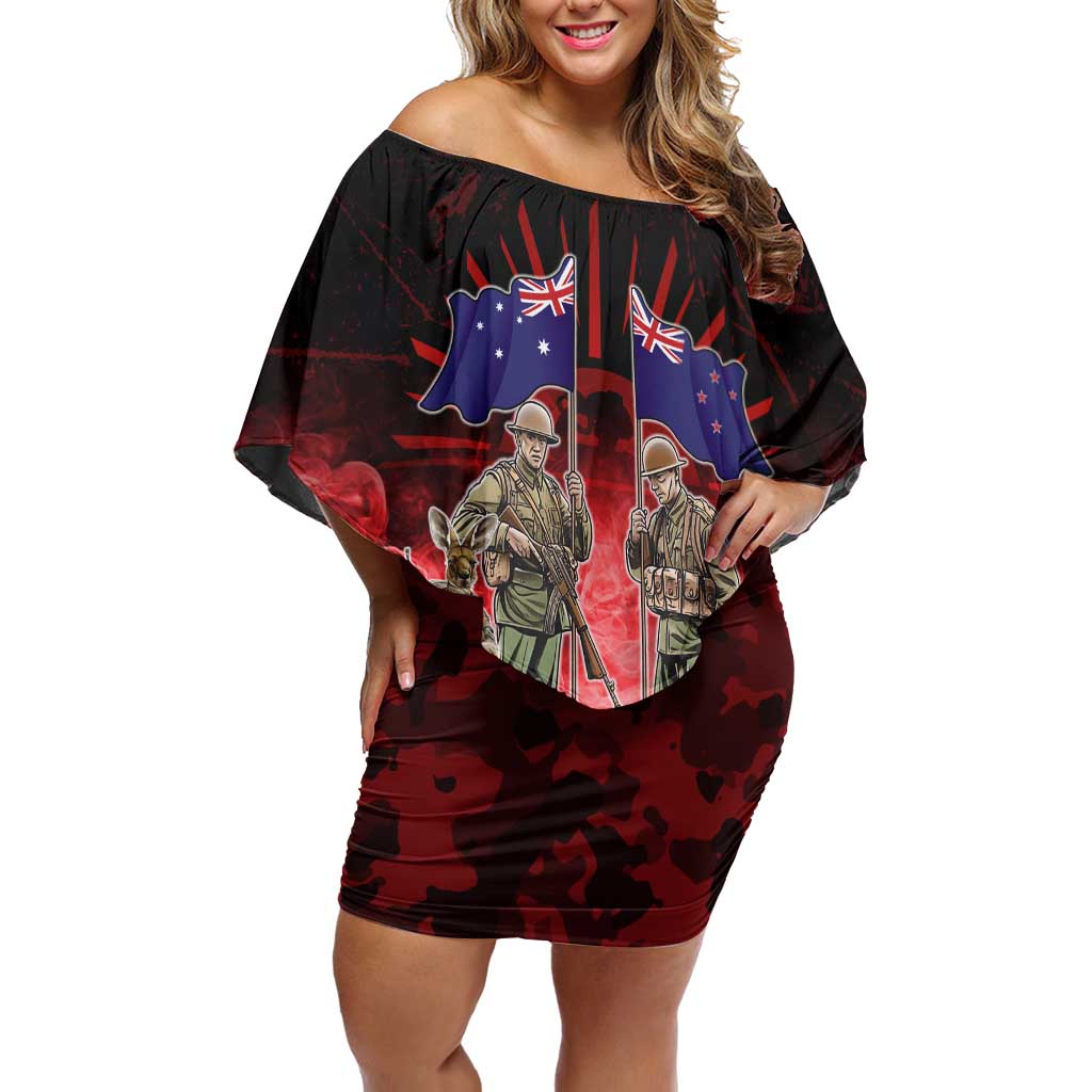 Australia And New Zealand ANZAC Day Off Shoulder Short Dress Soldiers Lest We Forget LT05 Women Red - Polynesian Pride
