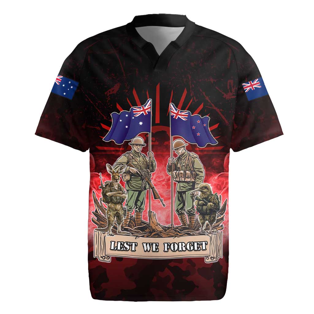 Australia And New Zealand ANZAC Day Rugby Jersey Soldiers Lest We Forget LT05 Red - Polynesian Pride