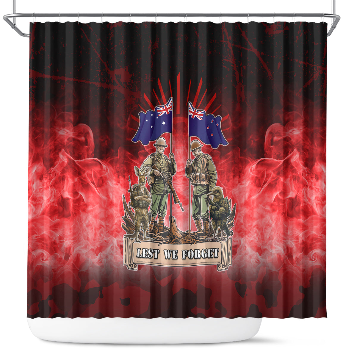 Australia And New Zealand ANZAC Day Shower Curtain Soldiers Lest We Forget LT05 Red - Polynesian Pride