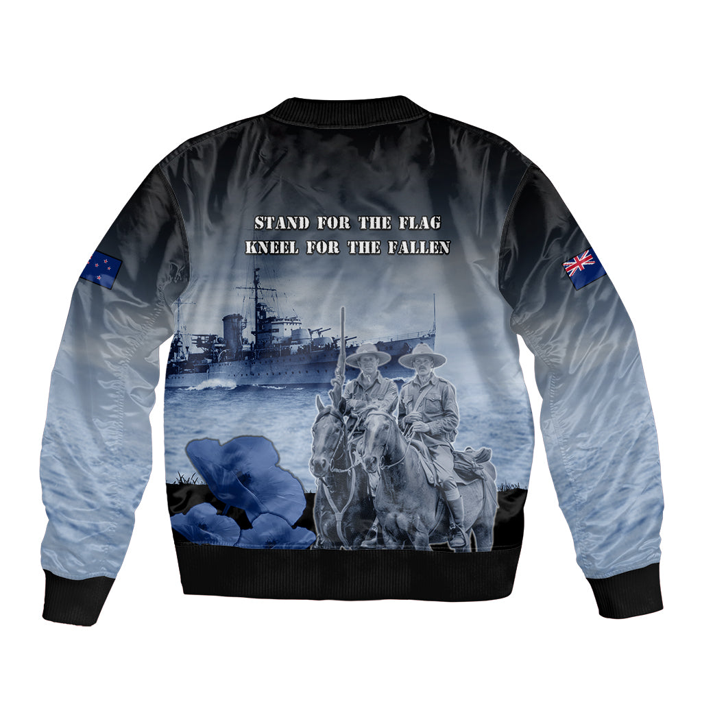 New Zealand ANZAC Day Sleeve Zip Bomber Jacket HMNZS Achilles We Will Remember Them LT05 - Polynesian Pride