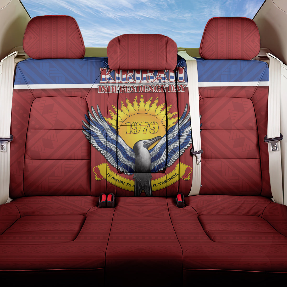 Kiribati 45th Independence Day Back Car Seat Cover Lesser Frigatebird Tribal Pattern LT05 One Size Red - Polynesian Pride