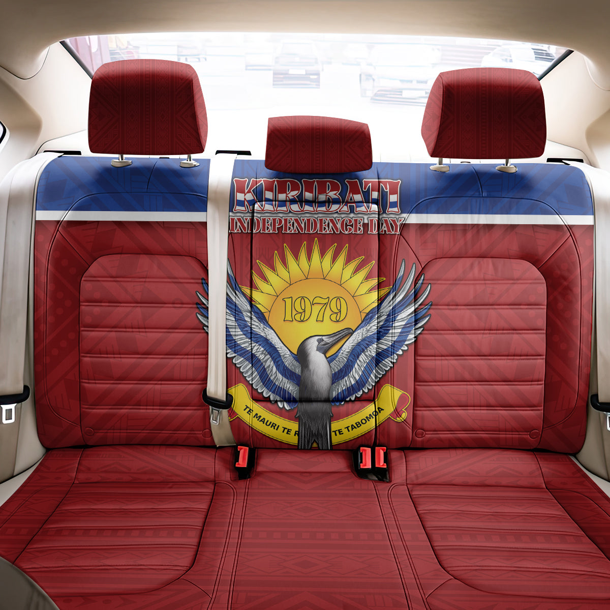 Kiribati 45th Independence Day Back Car Seat Cover Lesser Frigatebird Tribal Pattern LT05 - Polynesian Pride