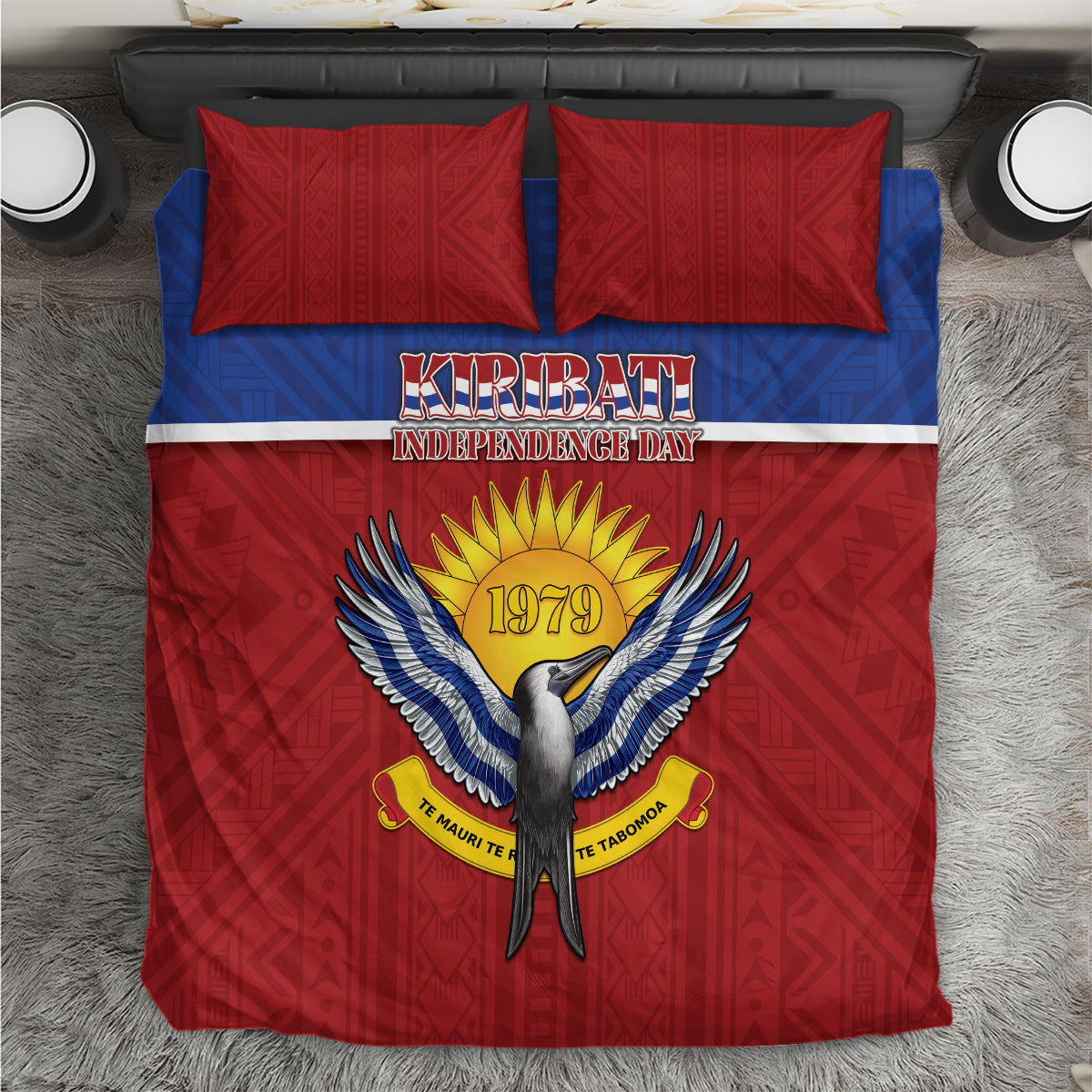 Kiribati 45th Independence Day Bedding Set Lesser Frigatebird Tribal Pattern LT05 Red - Polynesian Pride