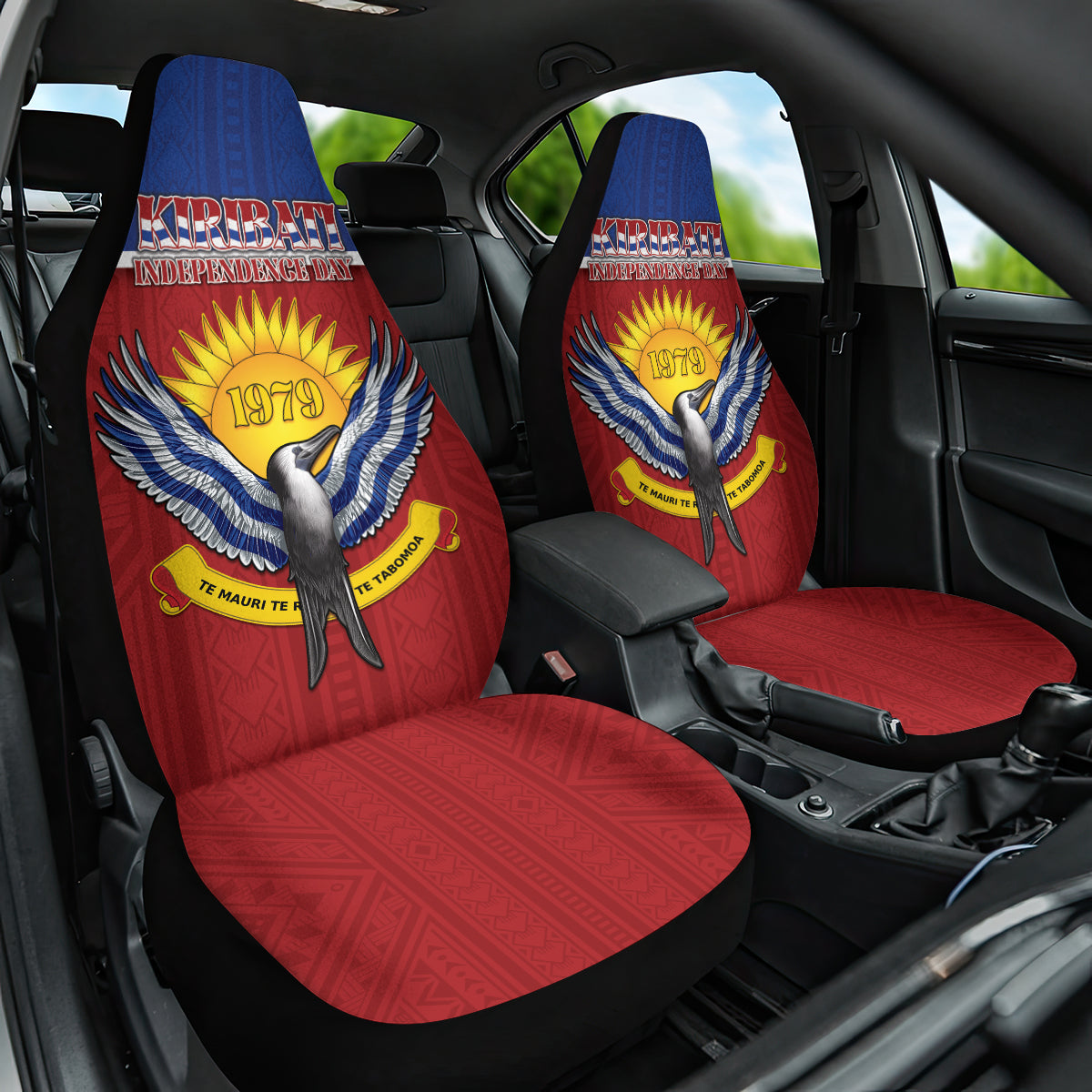 Kiribati 45th Independence Day Car Seat Cover Lesser Frigatebird Tribal Pattern LT05 One Size Red - Polynesian Pride