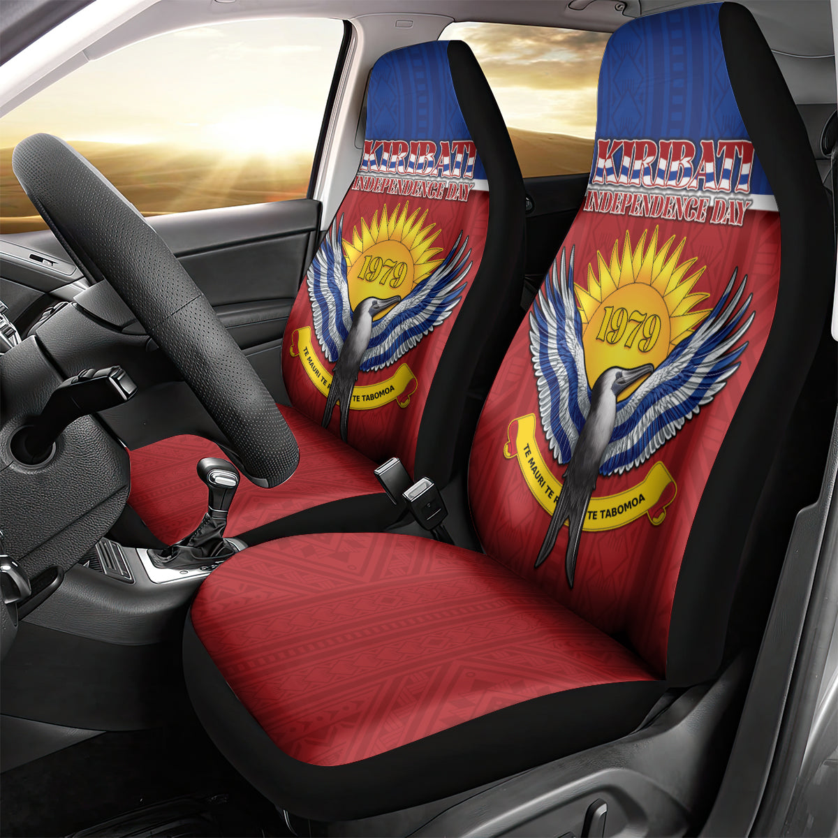 Kiribati 45th Independence Day Car Seat Cover Lesser Frigatebird Tribal Pattern LT05 - Polynesian Pride