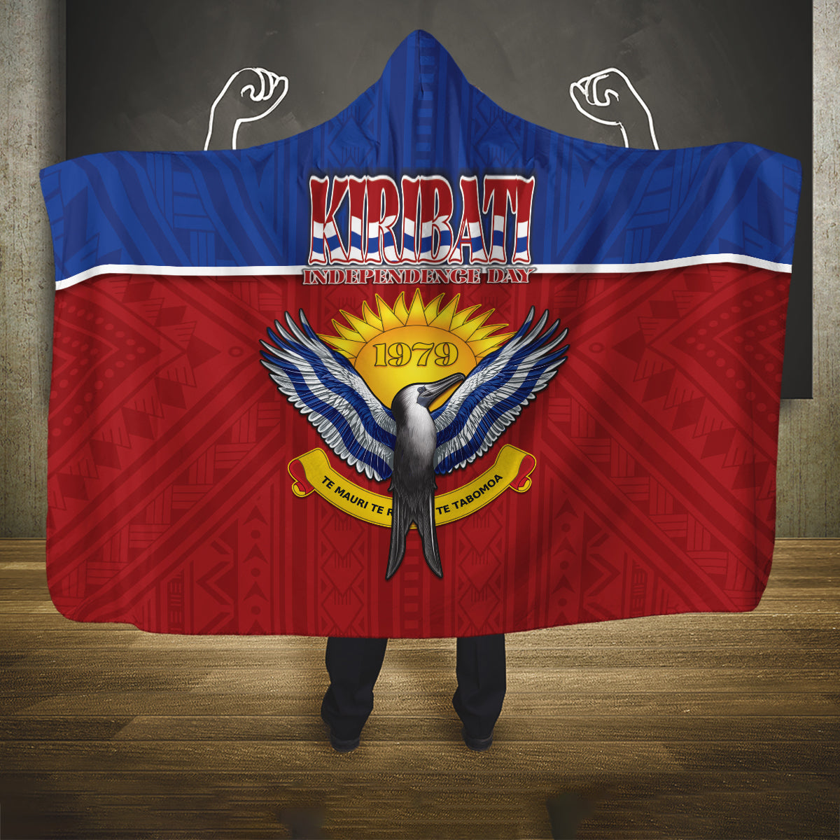 Kiribati 45th Independence Day Hooded Blanket Lesser Frigatebird Tribal Pattern LT05 One Size Red - Polynesian Pride