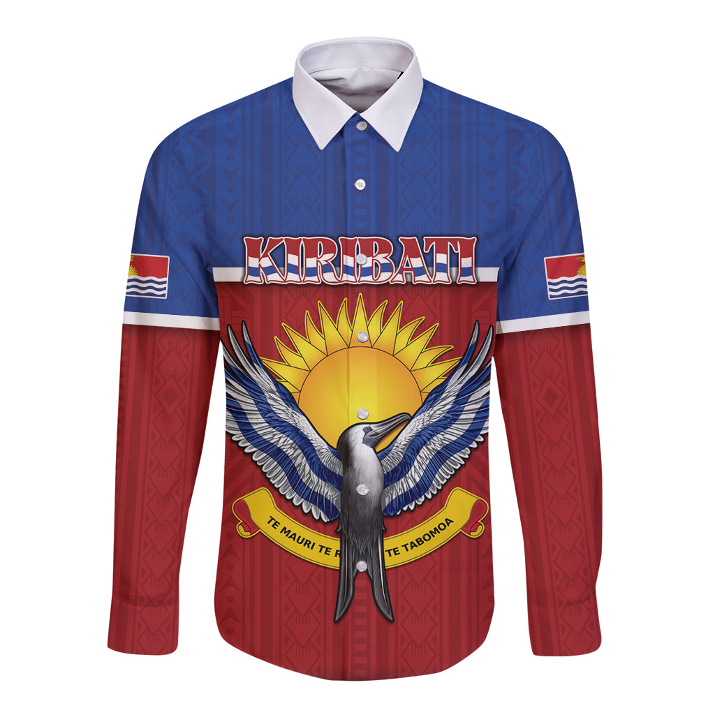 Kiribati 45th Independence Day Long Sleeve Button Shirt Lesser Frigatebird Tribal Pattern LT05 Unisex Red - Polynesian Pride