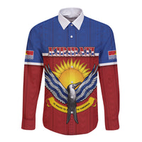 Kiribati 45th Independence Day Long Sleeve Button Shirt Lesser Frigatebird Tribal Pattern LT05 Unisex Red - Polynesian Pride