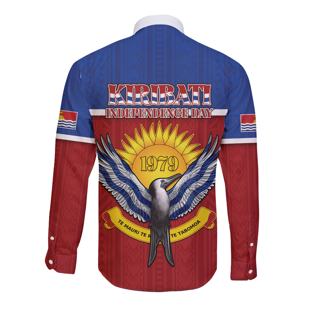 Kiribati 45th Independence Day Long Sleeve Button Shirt Lesser Frigatebird Tribal Pattern LT05 - Polynesian Pride