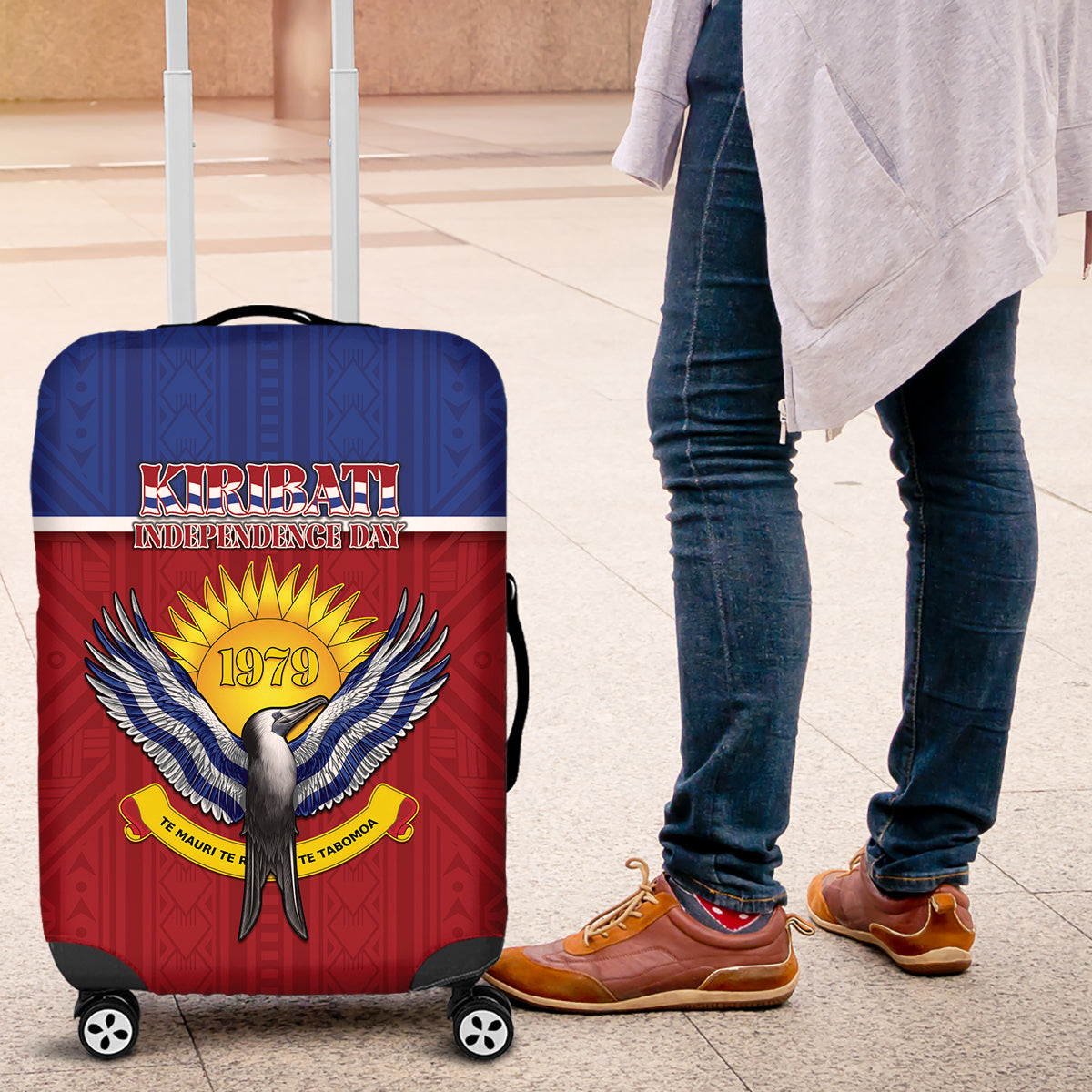 Kiribati 45th Independence Day Luggage Cover Lesser Frigatebird Tribal Pattern LT05 Red - Polynesian Pride