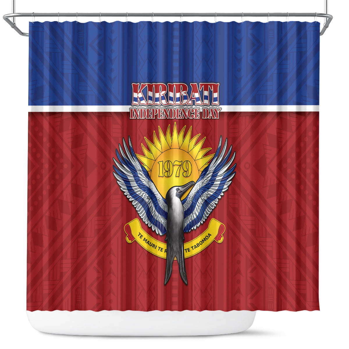 Kiribati 45th Independence Day Shower Curtain Lesser Frigatebird Tribal Pattern LT05 Red - Polynesian Pride