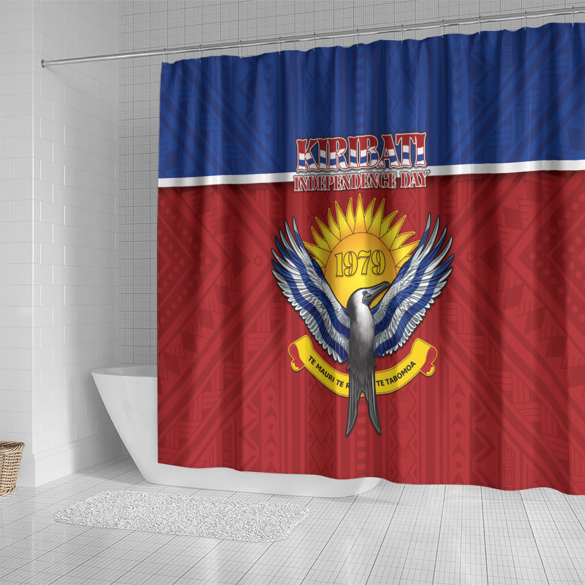 Kiribati 45th Independence Day Shower Curtain Lesser Frigatebird Tribal Pattern LT05 - Polynesian Pride