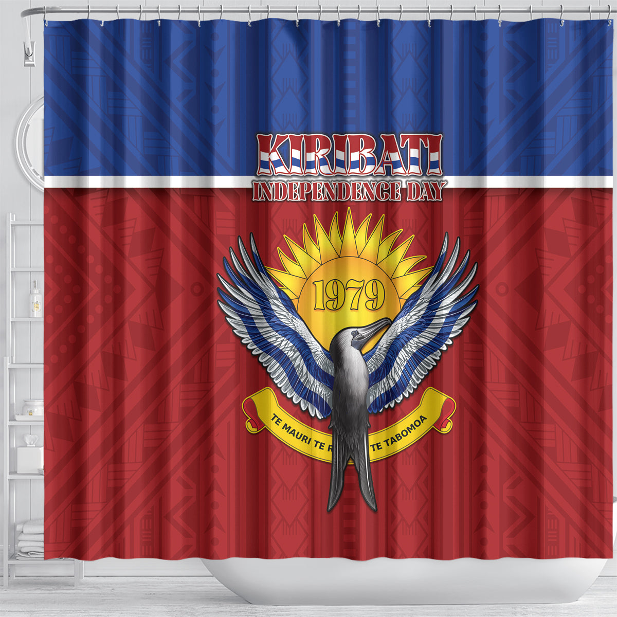 Kiribati 45th Independence Day Shower Curtain Lesser Frigatebird Tribal Pattern LT05 - Polynesian Pride