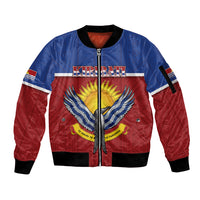 Kiribati 45th Independence Day Sleeve Zip Bomber Jacket Lesser Frigatebird Tribal Pattern LT05 Unisex Red - Polynesian Pride
