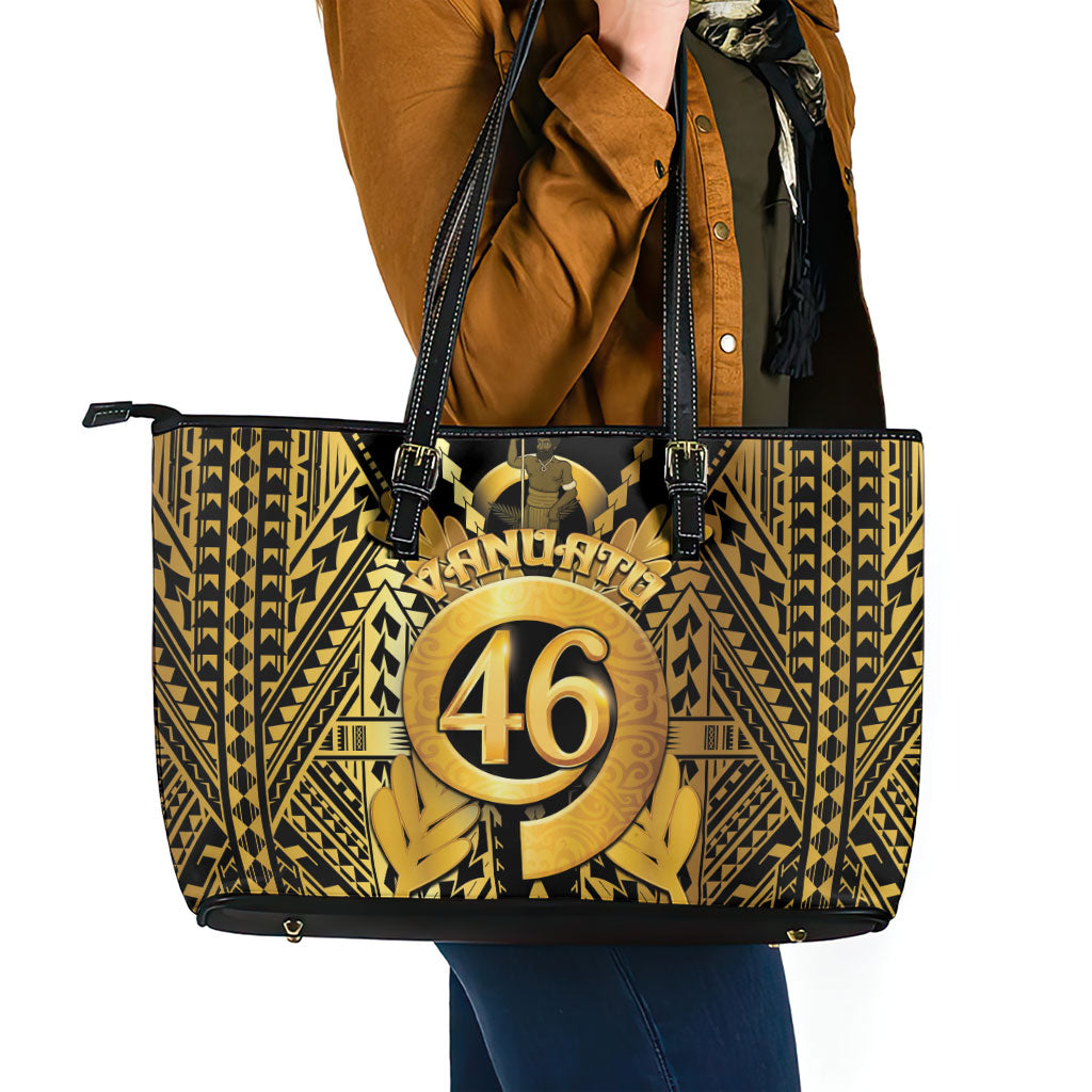 Vanuatu 46th Anniversary Of Independence Leather Tote Bag Gold Style LT05 - Polynesian Pride
