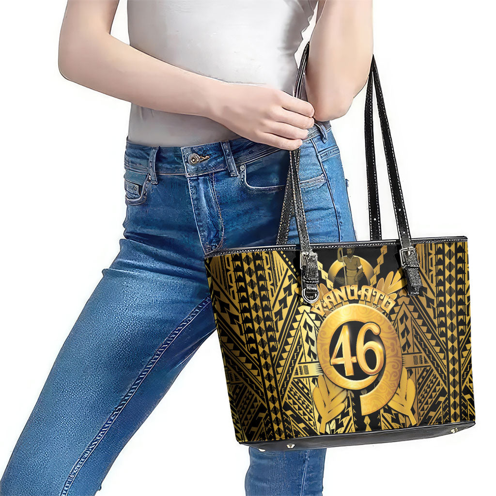 Vanuatu 46th Anniversary Of Independence Leather Tote Bag Gold Style LT05 - Polynesian Pride