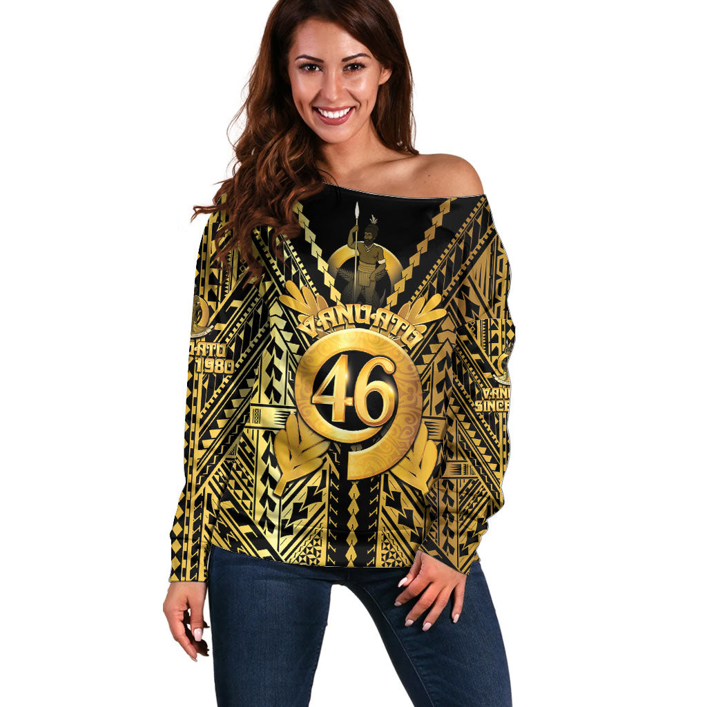 Vanuatu 46th Anniversary Of Independence Off Shoulder Sweater Gold Style LT05 Women Gold - Polynesian Pride