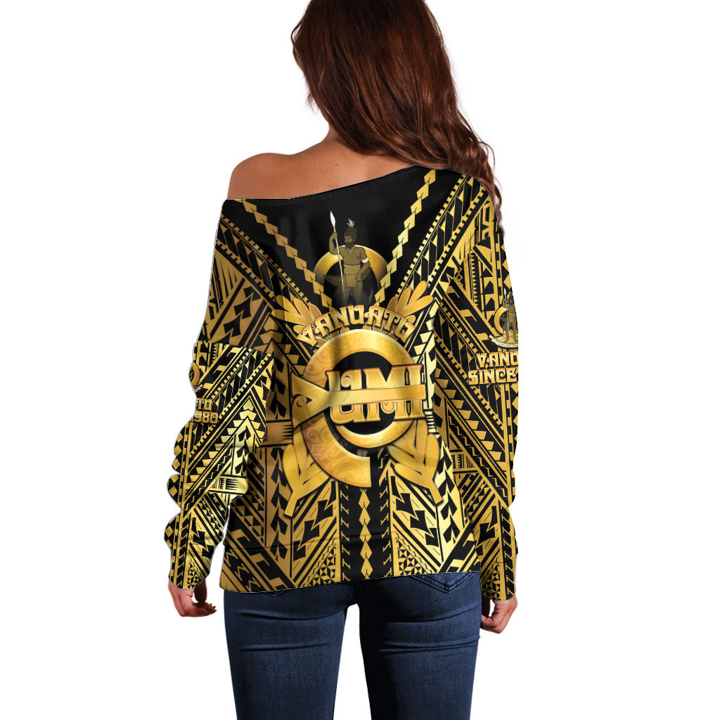 Vanuatu 46th Anniversary Of Independence Off Shoulder Sweater Gold Style LT05 - Polynesian Pride
