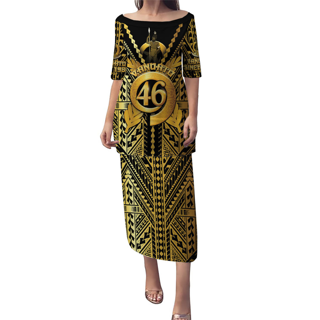 Vanuatu 46th Anniversary Of Independence Puletasi Gold Style LT05 Long Dress Gold - Polynesian Pride