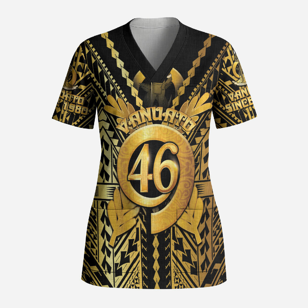 Vanuatu 46th Anniversary Of Independence Scrub Top Gold Style LT05 Adult Gold - Polynesian Pride