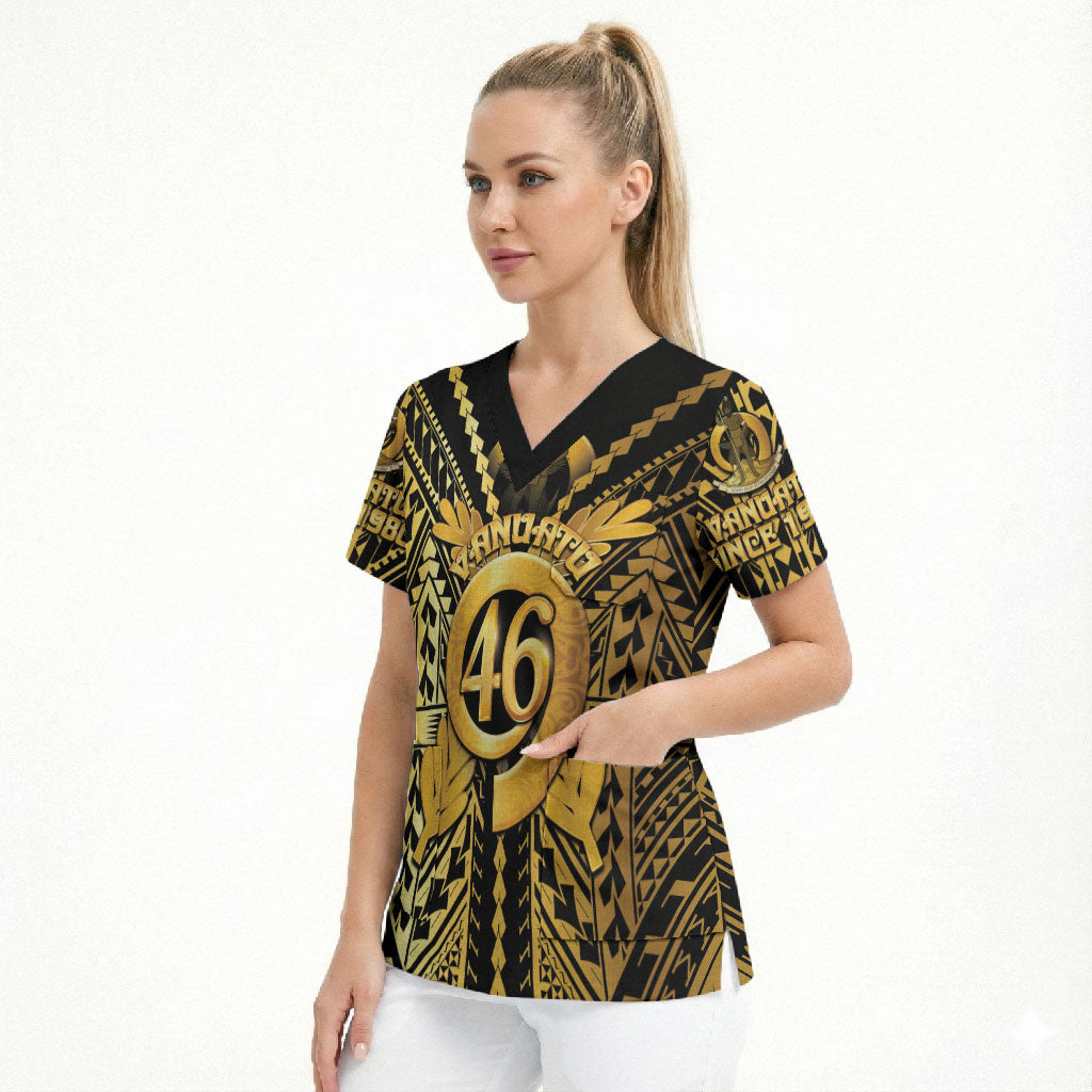 Vanuatu 46th Anniversary Of Independence Scrub Top Gold Style LT05 - Polynesian Pride