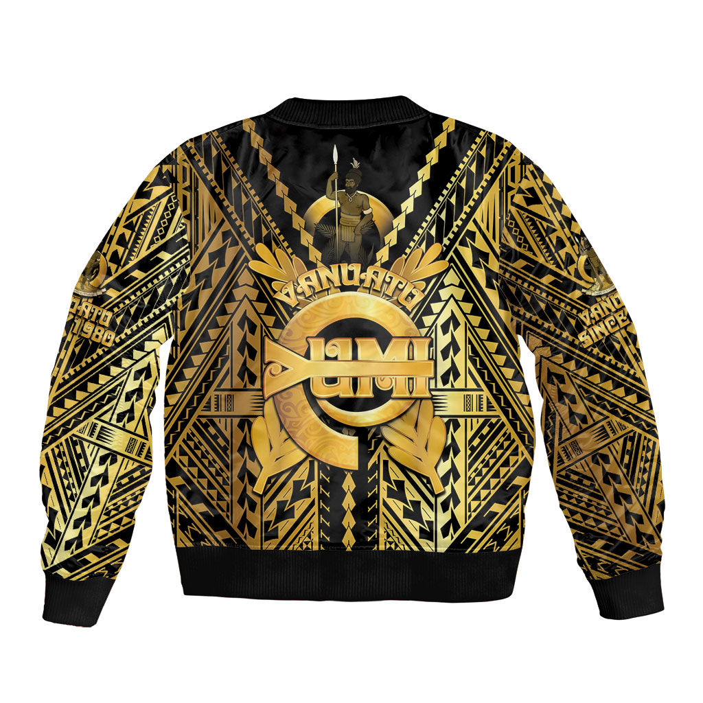 Vanuatu 46th Anniversary Of Independence Sleeve Zip Bomber Jacket Gold Style LT05 - Polynesian Pride