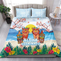 Hawaii And Japan Okinawa Bedding Set Aloha Gozaimasu Tiki With Shisa LT05 - Polynesian Pride