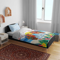 Hawaii And Japan Okinawa Bedding Set Aloha Gozaimasu Tiki With Shisa LT05 - Polynesian Pride
