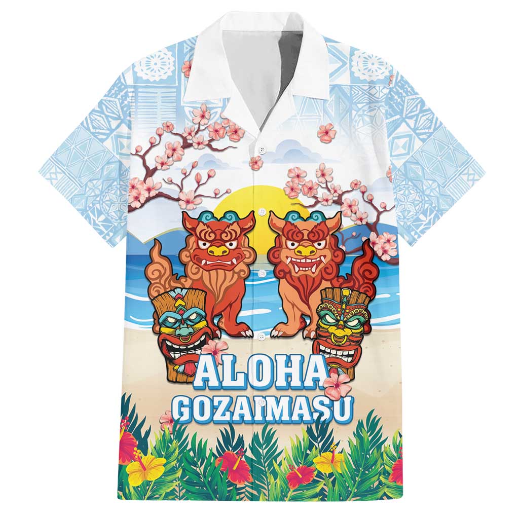 Hawaii And Japan Okinawa Hawaiian Shirt Aloha Gozaimasu Tiki With Shisa LT05 Blue - Polynesian Pride
