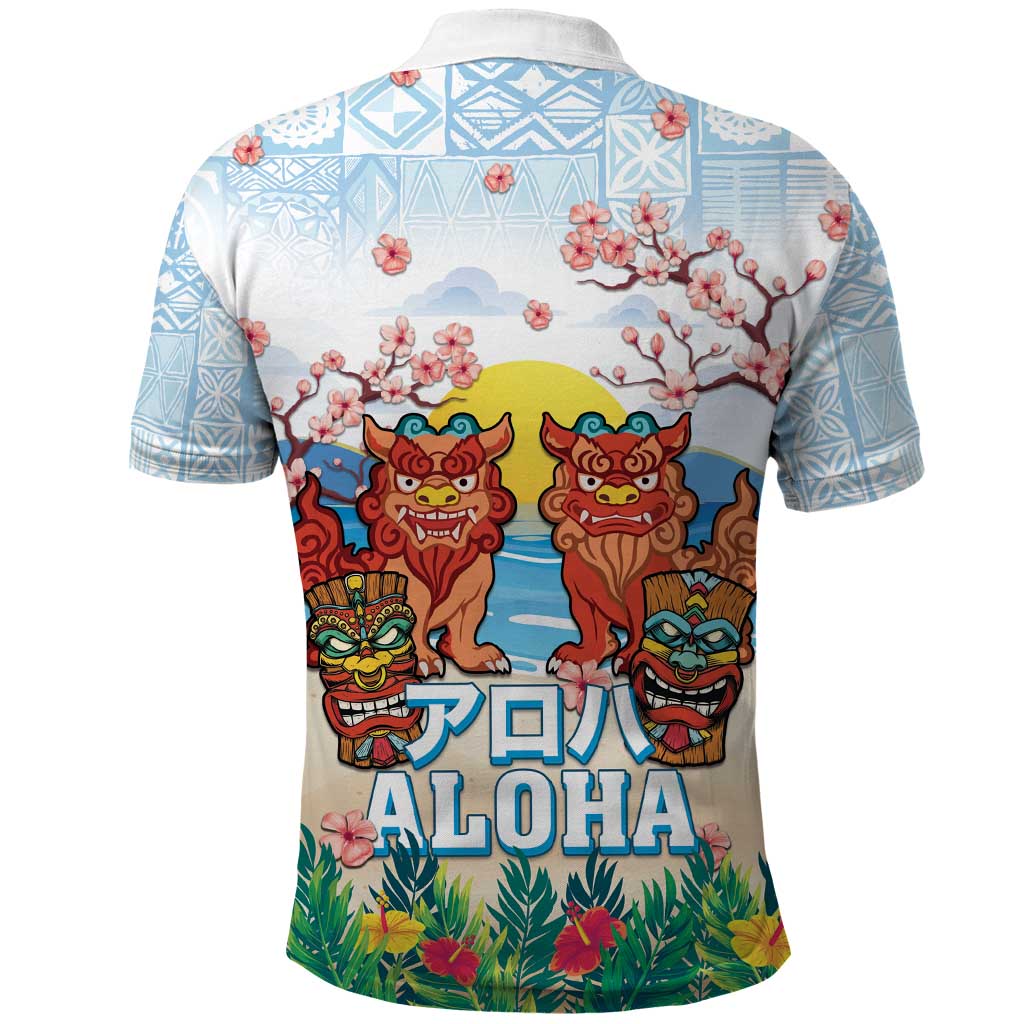 Hawaii And Japan Okinawa Polo Shirt Aloha Gozaimasu Tiki With Shisa LT05 - Polynesian Pride