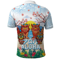 Hawaii And Japan Okinawa Polo Shirt Aloha Gozaimasu Tiki With Shisa LT05 - Polynesian Pride