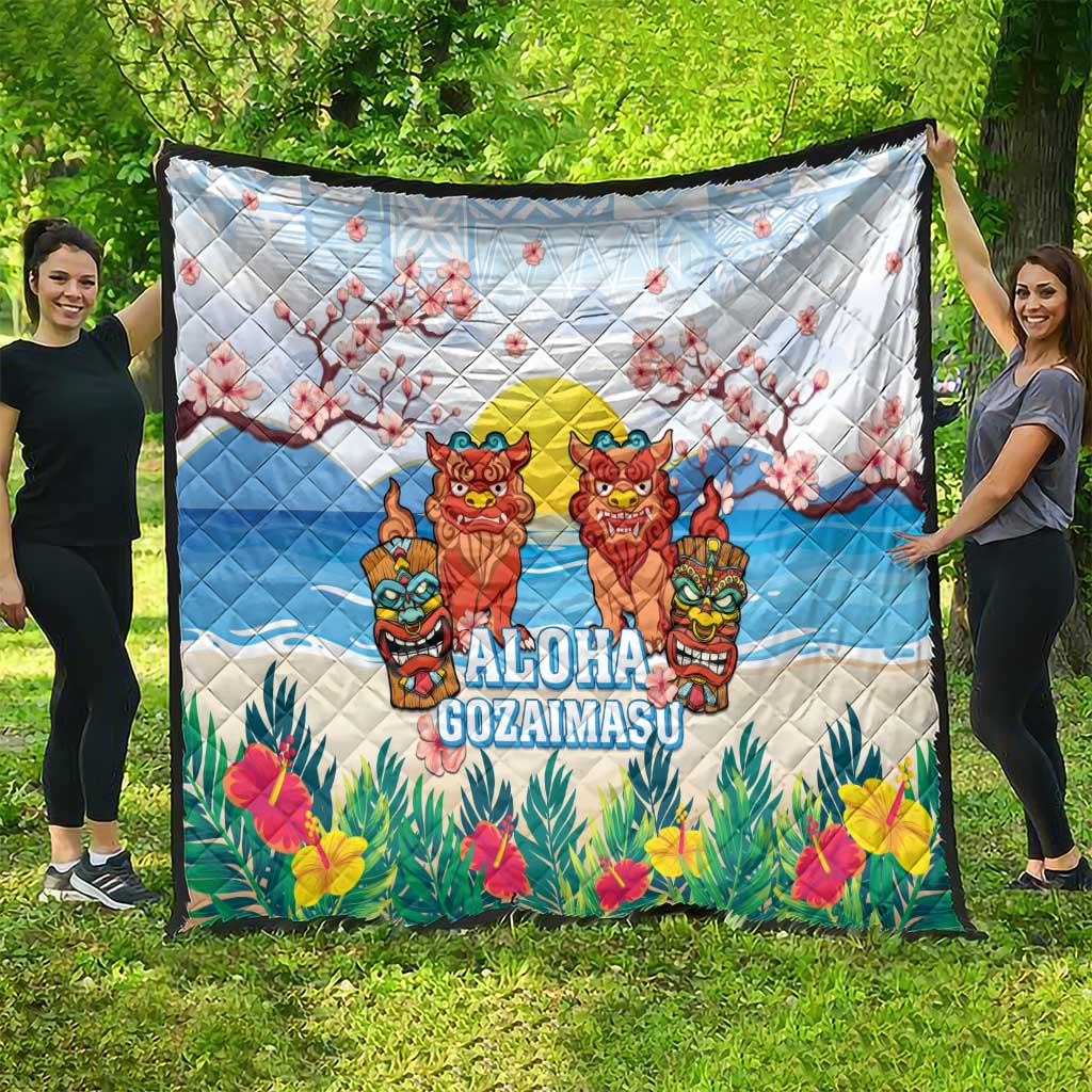 Hawaii And Japan Okinawa Quilt Aloha Gozaimasu Tiki With Shisa LT05 - Polynesian Pride