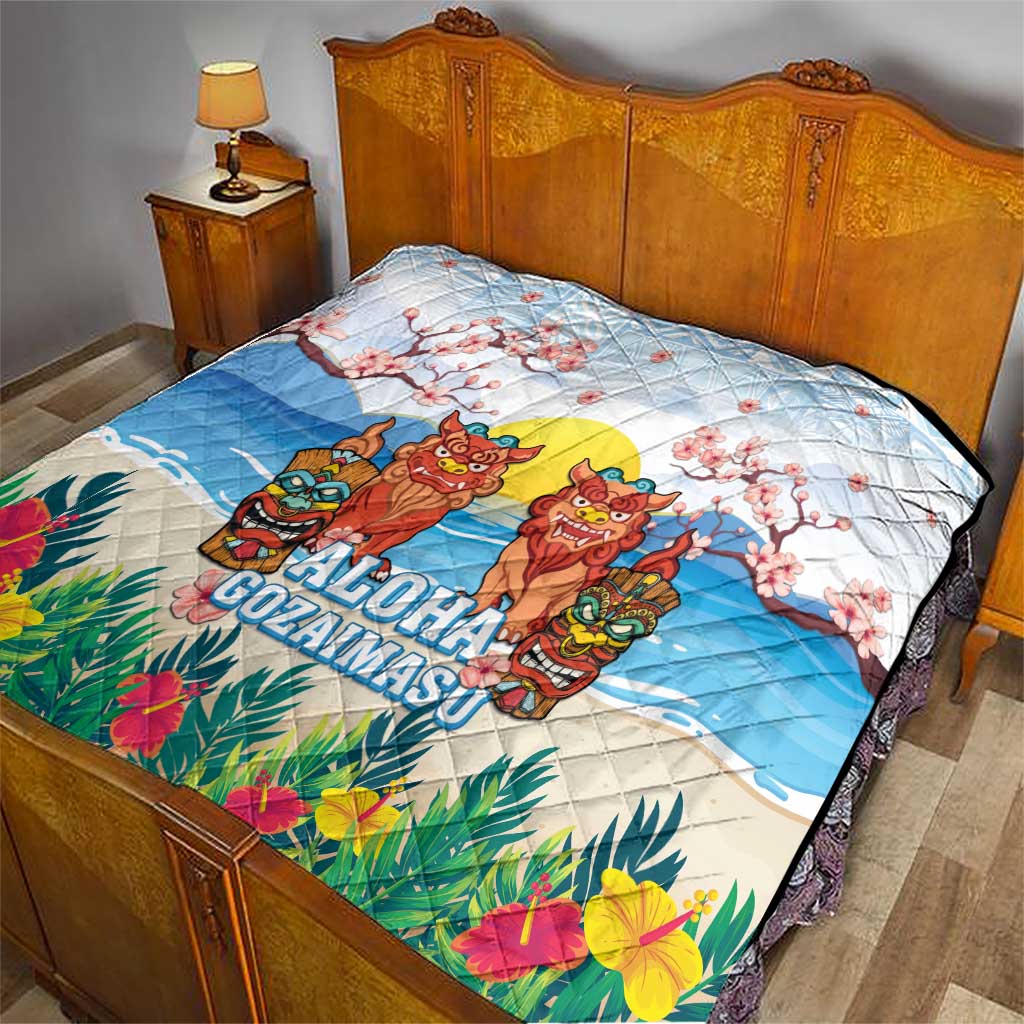 Hawaii And Japan Okinawa Quilt Aloha Gozaimasu Tiki With Shisa LT05 - Polynesian Pride
