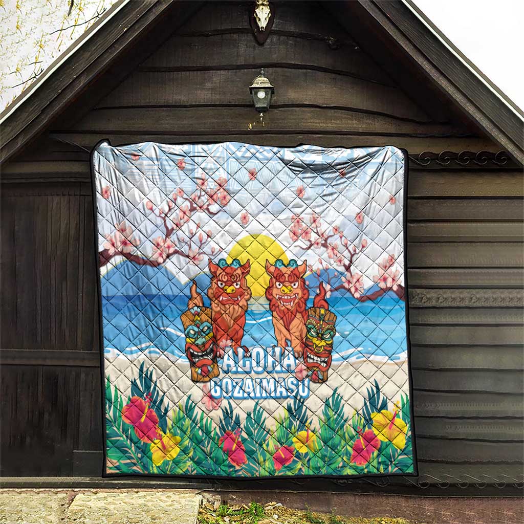 Hawaii And Japan Okinawa Quilt Aloha Gozaimasu Tiki With Shisa LT05 - Polynesian Pride
