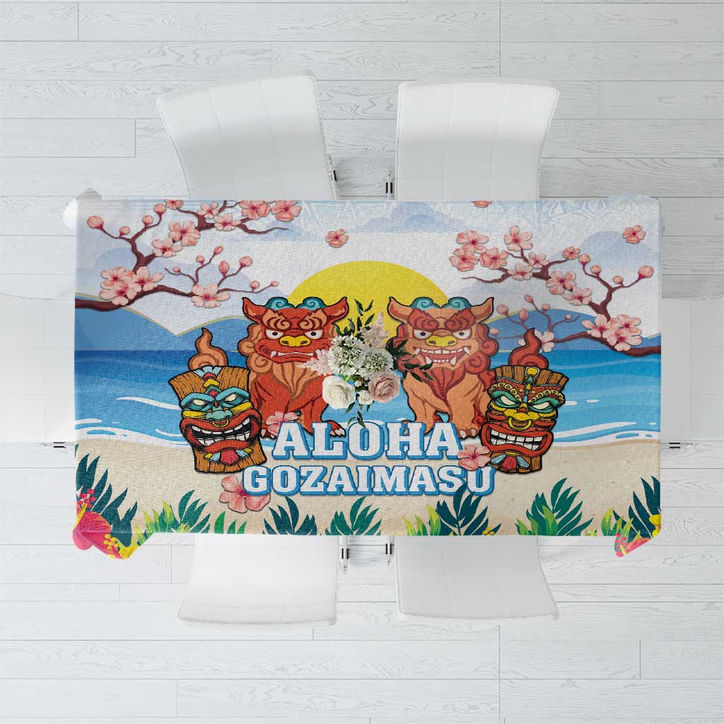 Hawaii And Japan Okinawa Tablecloth Aloha Gozaimasu Tiki With Shisa